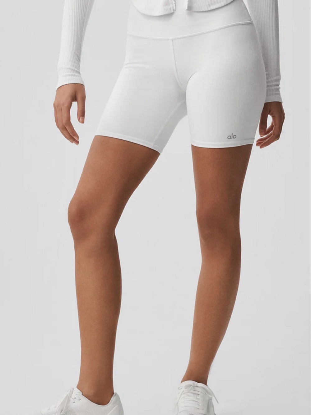 ALO Yoga White Mid-Rise Bike Shorts